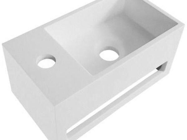 VASQUE SOLID SURFACE AVEC PORTE SERVIETTE + TROU ROBINET À DROITE (35,8X20,5X15,7CM)