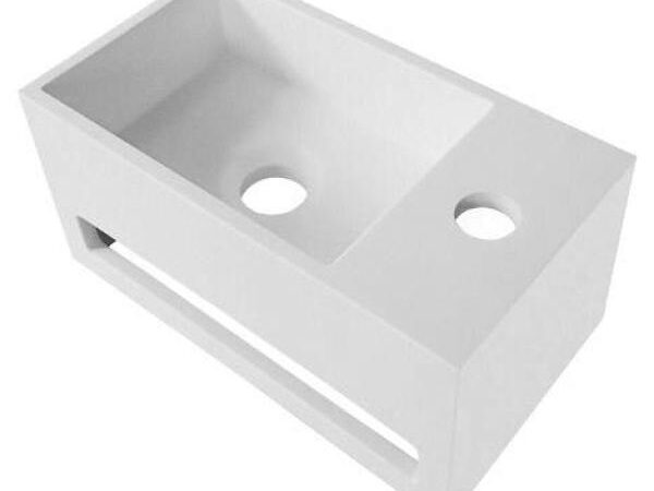 VASQUE SOLID SURFACE AVEC PORTE SERVIETTE + TROU ROBINET À DROITE (35,8X20,5X15,7CM)