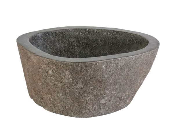 VASQUE A POSER  EN PIERRE DE RIVIERE NATURELLE ENTIEREMENT POLIE - GRIS 30-35X15X1,5CM